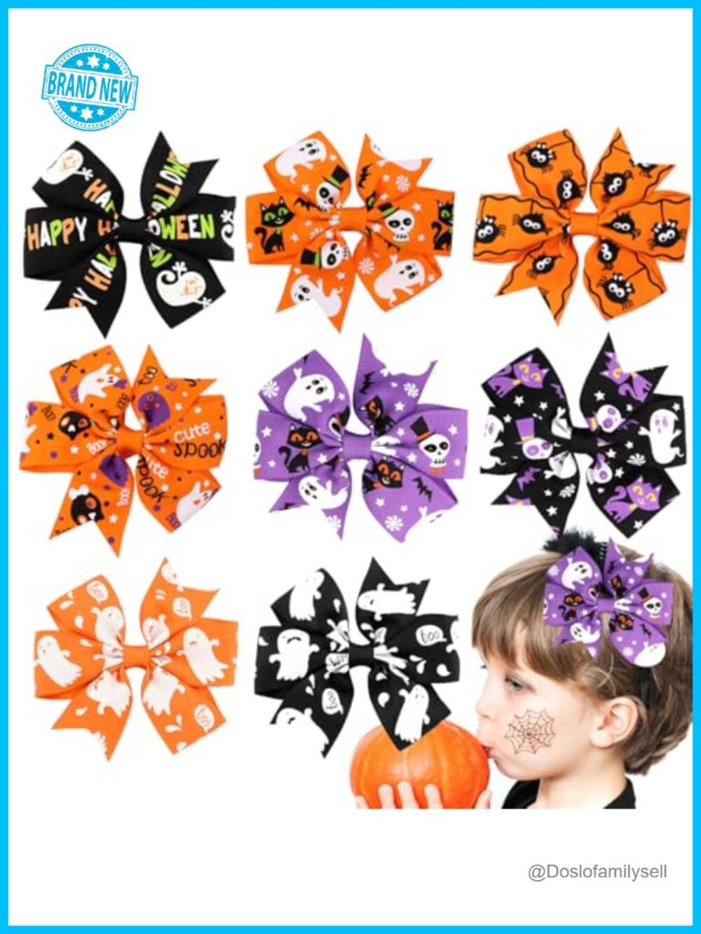 Halloween Bow Knot Hair Pins & Pumpkin Headband Set - Girls Hair Accessories
